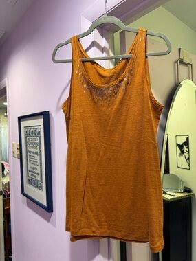 Eileen Fisher Size L Rust Orange Embellished Tank
